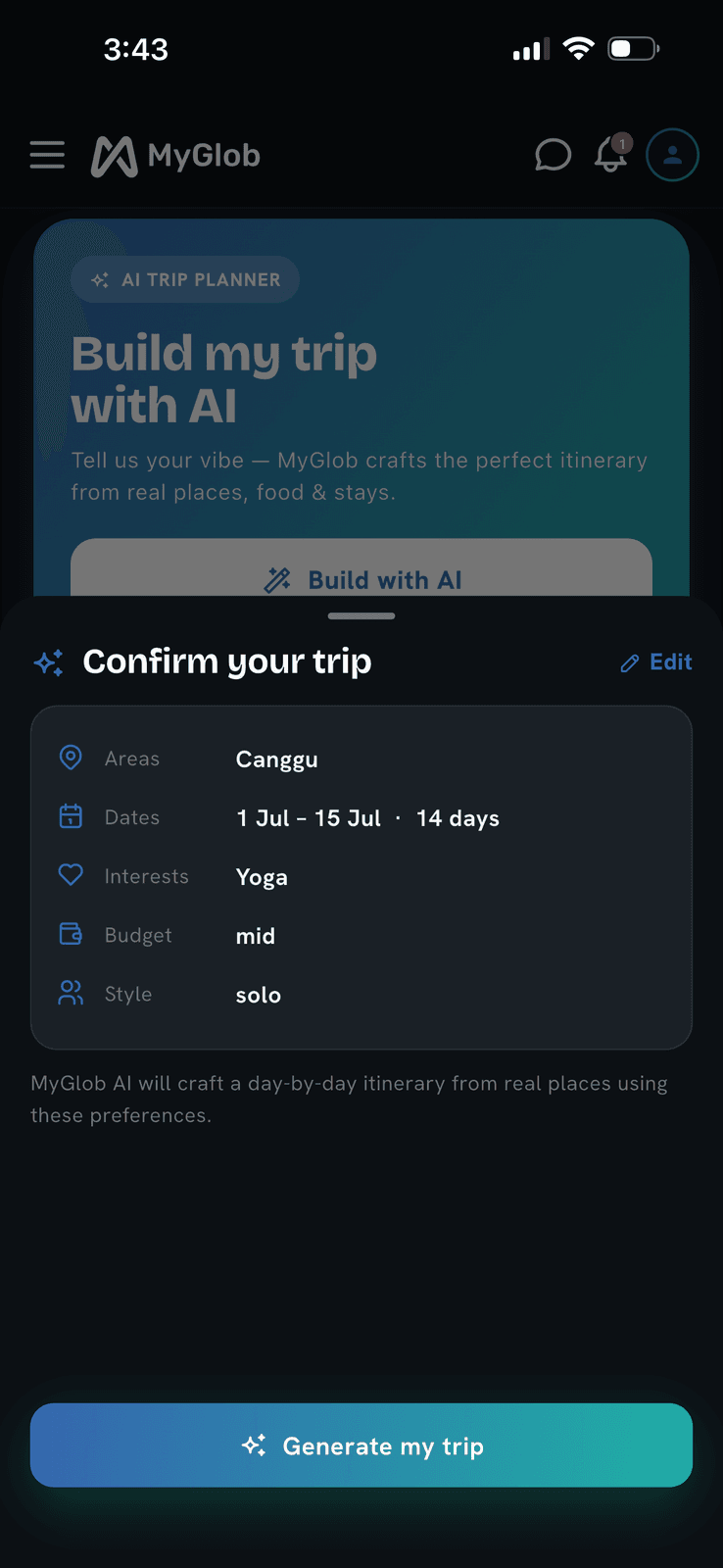 MyGlob AI planner